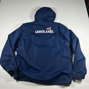 Legoland Jacket Lego Employee Blue Full Zip Pockets Hooded Rain Coat Size Large
